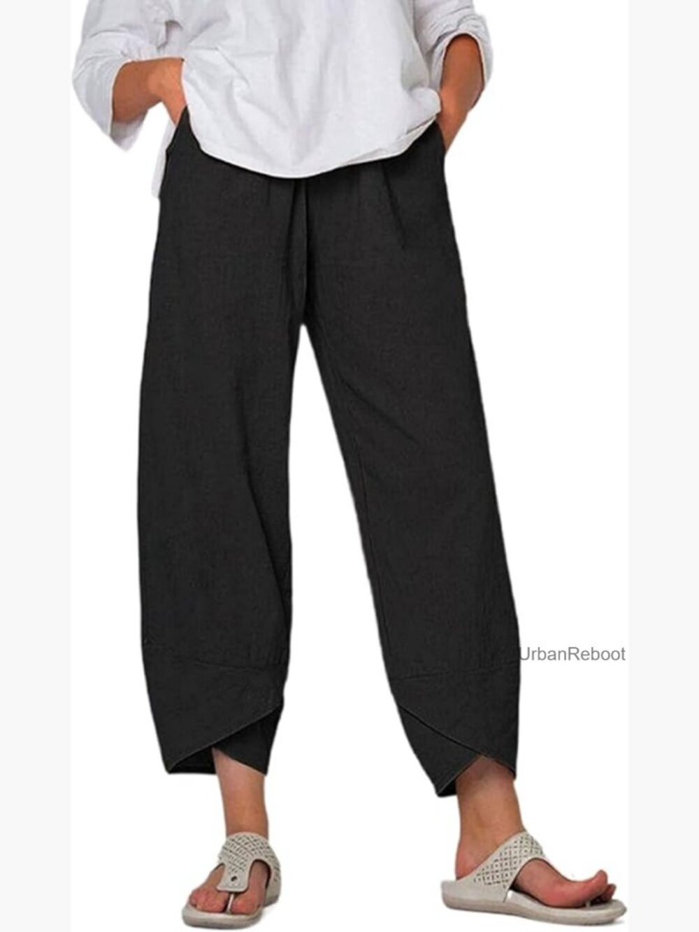 Women's Capri Pants Casual Summer Cotton Linen Cropped Tulip Pants